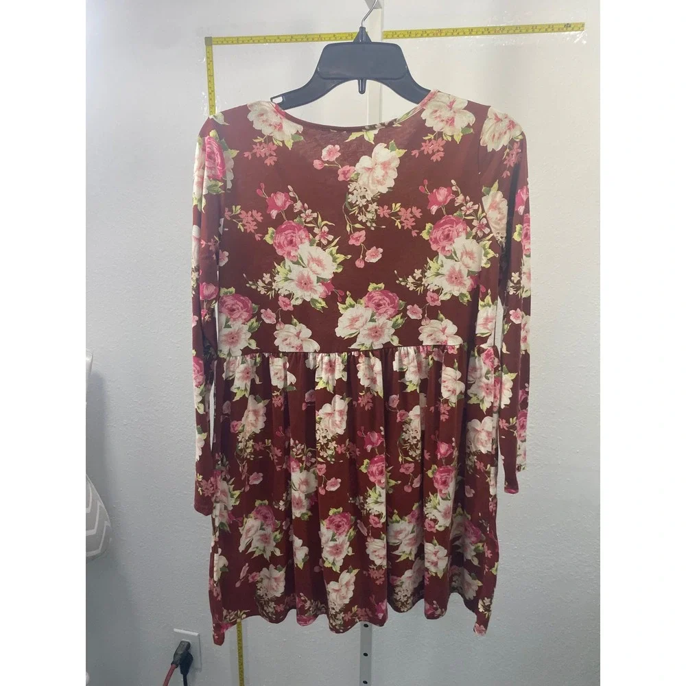 The‎ Childrens Place Girls XXL 16 Floral Long Sleeve Empire Waist Dress Burgundy